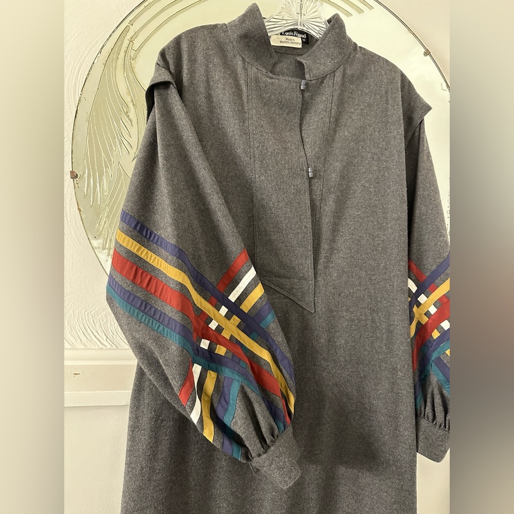 Vintage 80s Louis Féraud Wool Dress with Ribbon Detail and Coordinating Belt